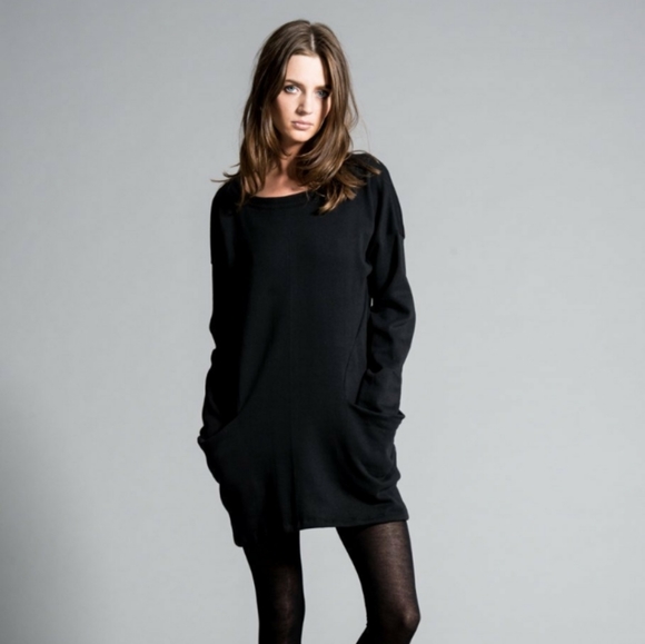Etsy Tops - XL Black sweatshirt dress tunic big pockets